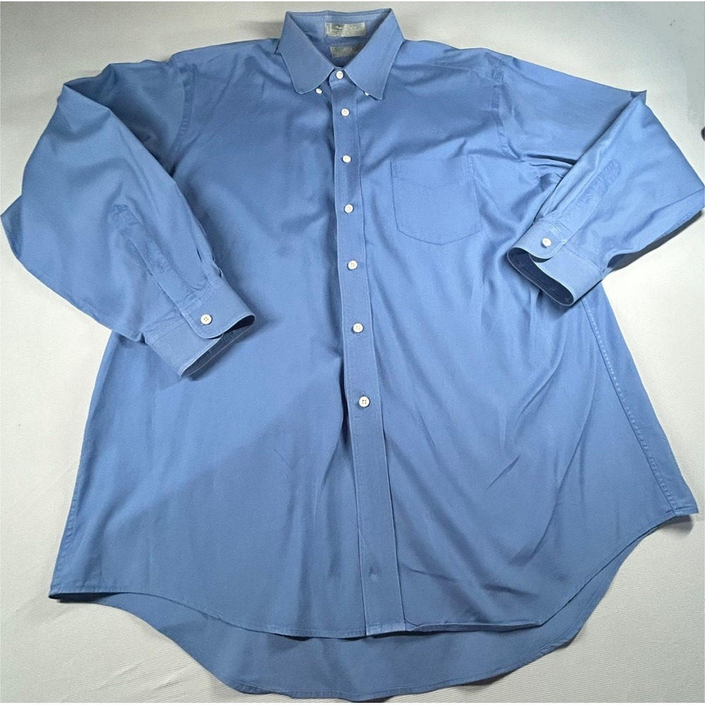 Stafford Executive Men 17 34 Blue Pinpoint Oxford Cotton Dress Shirt Long Sleeve
